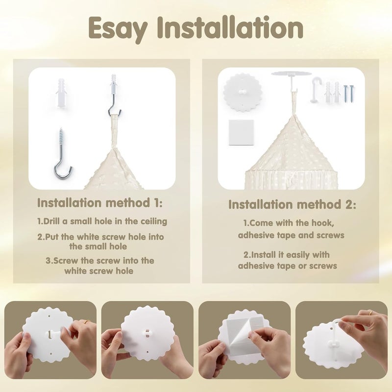 jiangcha Bed Canopy for Girls - Princess Bed Canopy - Crib Canopy for Boys and Girls Bedroom Decor, Suitable for Use in Cribs Canopy Bed Curtains (Beige) - Image 5